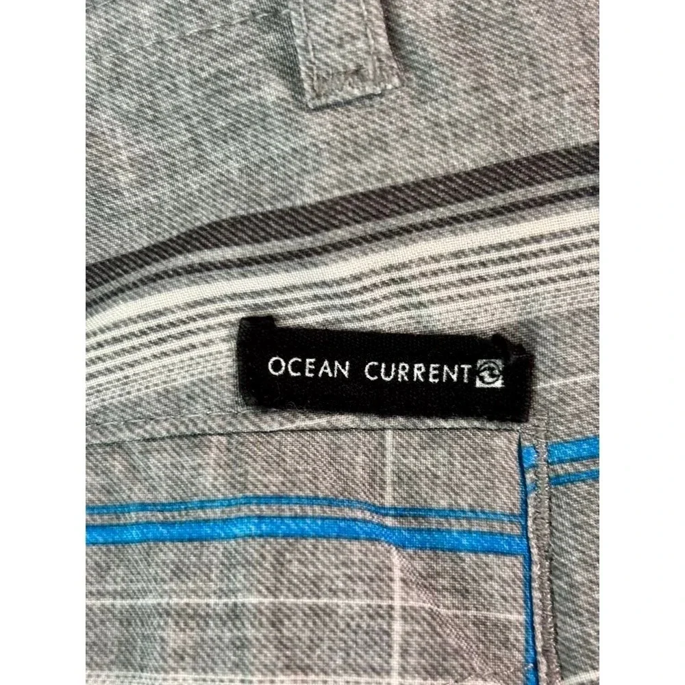 Ocean Current Mens Grey Blue Plaid Cargo Board Shorts Hybrid Swim Trunks Size 40